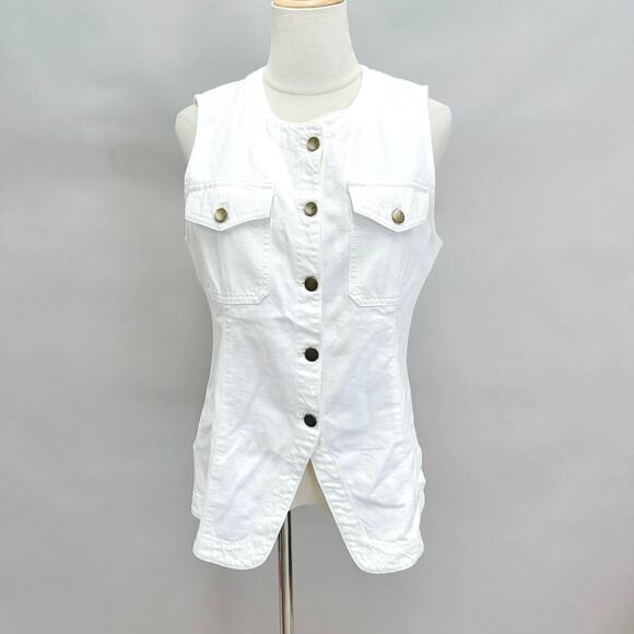 Madewell Denim High Crewneck Vest in Tile White Size 8 NWT New - Picture 1 of 16